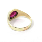 Art Deco Ring - Vintage 10k Yellow Gold Bezel Set Created Red Ruby Gemstone - Circa 1930s Size 10 July Birthstone Fine Statement Jewelry