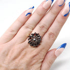 Vintage Garnet Ring - Mid Century 14k Yellow Gold & Silver Natural Dark Red Gemstone Cluster Statement - Circa 1940s Era Size 6 Fine Jewelry