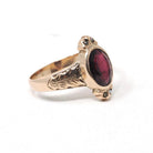 Victorian Garnet Ring - Antique 10k Rose Gold Natural Oval Red 1.87 CT Gemstone Seed Pearls - Vintage Late 1800s Size 8 Leaf Fine Jewelry