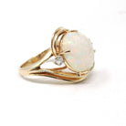 Vintage Opal & Diamond Ring - Estate 14k Yellow Gold Created Gemstone Bypass .12 CTW - Modern Circa 1980s Size 6 3/4 Fine October Jewelry