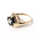 Vintage Onyx Ring - Retro 10k Yellow Gold Natural Black Chalcedony & .10 CT Diamond Bypass - Circa 1960s Era Size 5.5 Statement Fine Jewelry