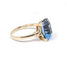Simulated Aquamarine Ring - Mid Century 10k Yellow Gold Blue Glass Stone - Circa 1940s Era Size 6 Solitaire Statement Cocktail Fine Jewelry