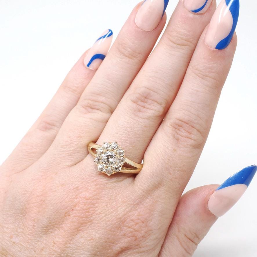Antique Diamond Halo Ring - Edwardian Era Natural 1.21 CTW Old European Cut Gemstone Cluster - Vintage Size 7 1/4 Fine Engagement Jewelry