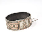 Antique Floral Bangle - Victorian Era Sterling Silver Flower Urn Design Bracelet - Circa 1890s Rose & Yellow Gold Accented Fashion Jewelry