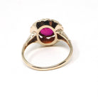 Vintage Created Ruby Ring - Retro 14k Yellow White Gold Round Target Statement - Circa 1940s Era Size 5 1/4 July Birthstone Fine Jewelry
