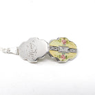 Antique Flower Locket - Art Deco Sterling Silver Yellow Guilloche Enamel Necklace Pendant - Dated 1924 Engraved "Mina" Keepsake Jewelry