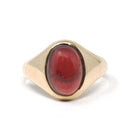 Antique Garnet Ring - Edwardian 10k Yellow Gold Red Oval Cabochon Gem - Circa 1910s Era Size 5 January Birthstone Fine Statement Jewelry
