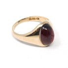 Antique Garnet Ring - Edwardian 10k Yellow Gold Red Oval Cabochon Gem - Circa 1910s Era Size 5 January Birthstone Fine Statement Jewelry