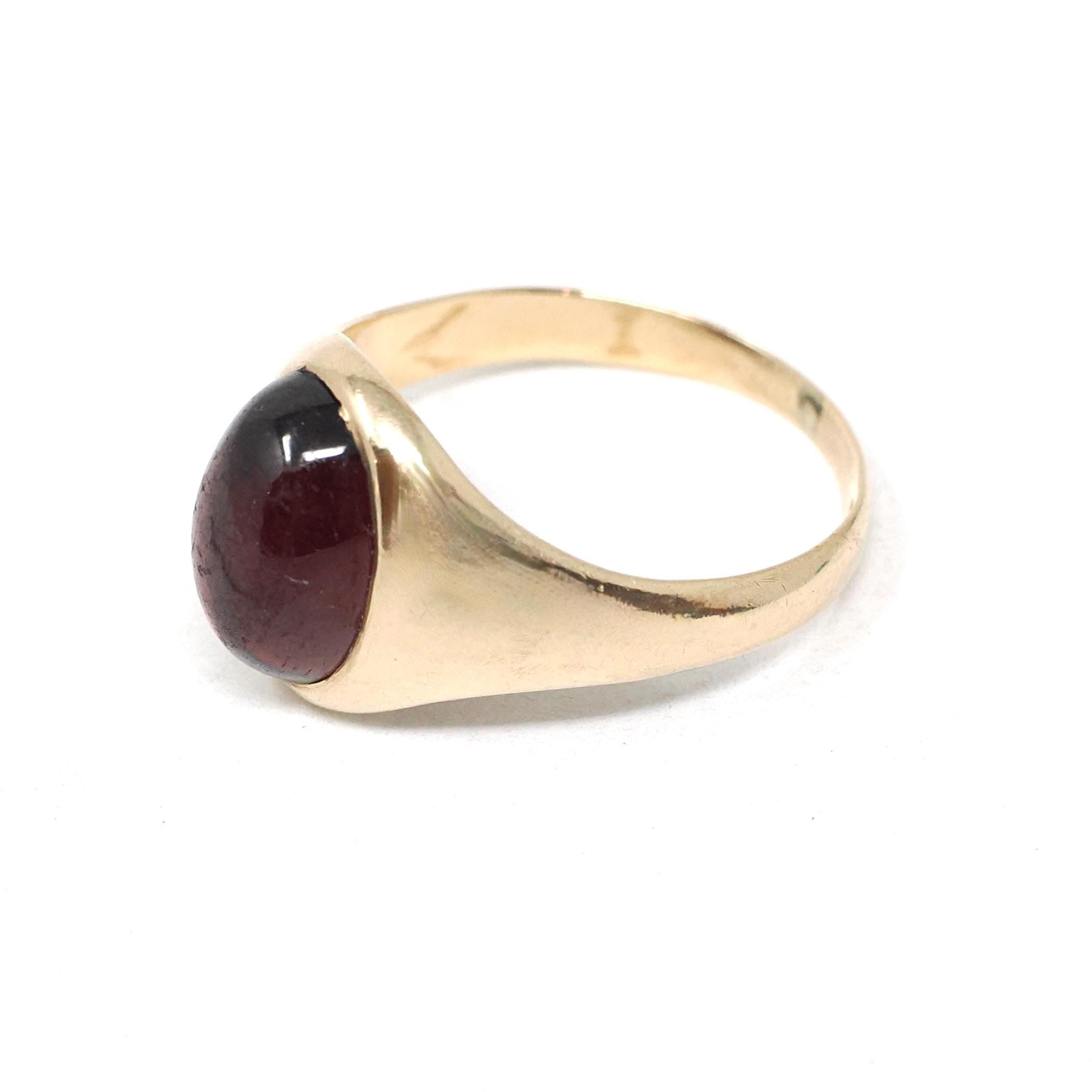 Antique Garnet Ring - Edwardian 10k Yellow Gold Red Oval Cabochon Gem - Circa 1910s Era Size 5 January Birthstone Fine Statement Jewelry