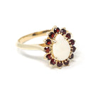 Opal & Garnet Ring - Modern 10k Yellow Gold Pear Halo Natural Gemstones Cluster - Estate Circa 1990s Era Size 7 Fine Statement 90s Jewelry