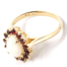 Opal & Garnet Ring - Modern 10k Yellow Gold Pear Halo Natural Gemstones Cluster - Estate Circa 1990s Era Size 7 Fine Statement 90s Jewelry