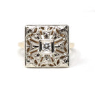 Vintage Shield Ring - Mid Century 14K Yellow & White Gold Natural .12 CT Diamond - Circa 1950s Era Size 6 3/4 Illusion Style Fine Jewelry