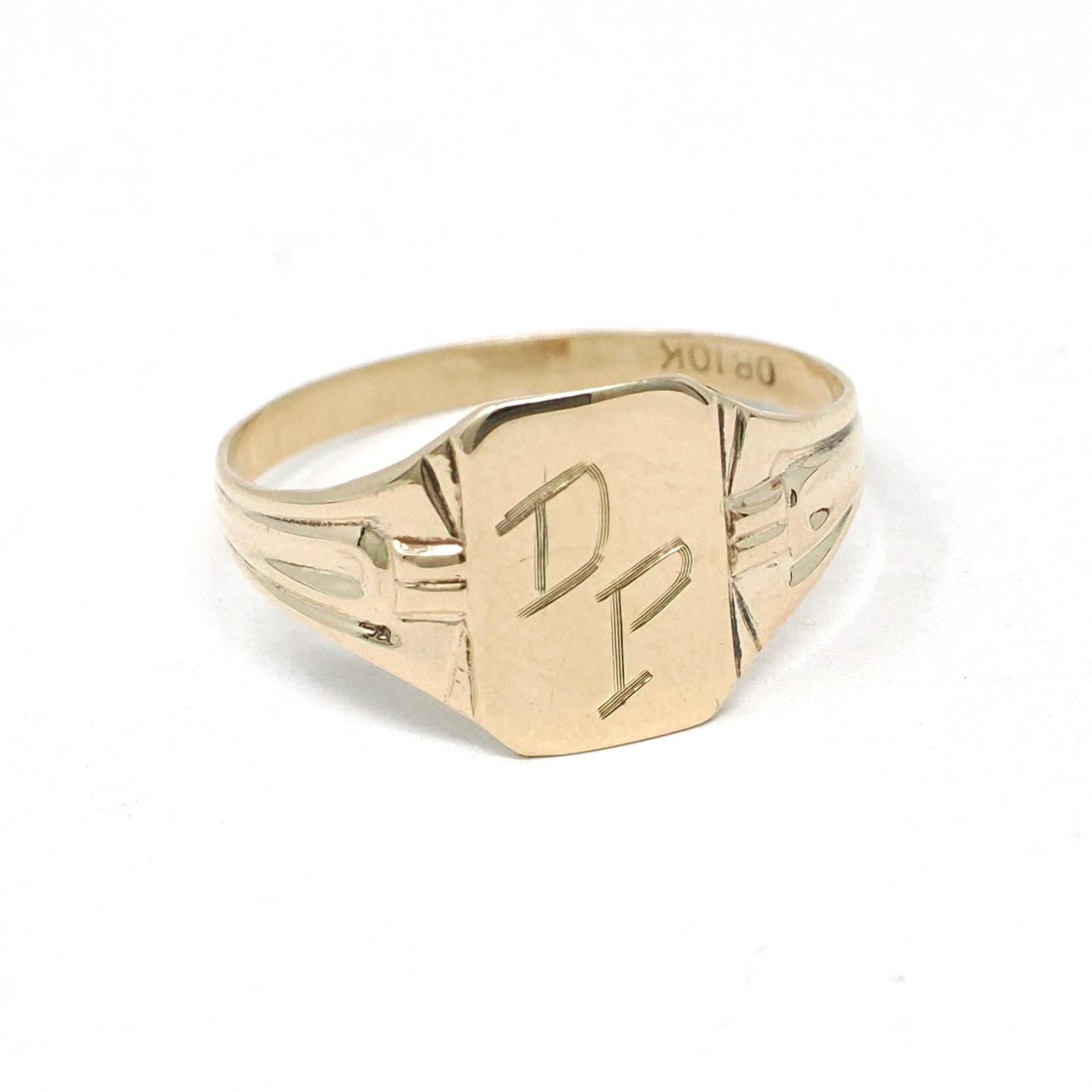 Vintage Signet Ring - Art Deco 10k Yellow Gold "DP"Engraved Initials Midi Pinky Ring - Circa 1920s Size 5 1/2 Ostby & Barton Fine Jewelry