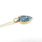 Opal Mosaic Necklace - Modern 14k Yellow Gold Blue Gemstone Pendant Charm - Estate Opal Doublet Statement October Birthstone Fine Jewelry