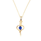 Antique Lavalier Necklace - Edwardian 10k Yellow Gold Baroque Pearl Pendant - Circa 1910s Era Simulated Blue Sapphire Glass Fine Jewelry