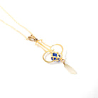 Antique Lavalier Necklace - Edwardian 10k Yellow Gold Baroque Pearl Pendant - Circa 1910s Era Simulated Blue Sapphire Glass Fine Jewelry