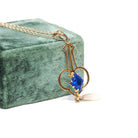 Antique Lavalier Necklace - Edwardian 10k Yellow Gold Baroque Pearl Pendant - Circa 1910s Era Simulated Blue Sapphire Glass Fine Jewelry