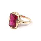 Created Ruby Ring - Mid Century 10k Yellow Gold Checkerboard Hourglass Gemstone - Vintage Circa 1960s Era Size 6 Statement Fine 60s Jewelry