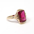 Created Ruby Ring - Mid Century 10k Yellow Gold Checkerboard Hourglass Gemstone - Vintage Circa 1960s Era Size 6 Statement Fine 60s Jewelry