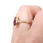 Created Ruby Ring - Mid Century 10k Yellow Gold Checkerboard Hourglass Gemstone - Vintage Circa 1960s Era Size 6 Statement Fine 60s Jewelry