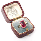 Created Ruby Ring - Mid Century 10k Yellow Gold Checkerboard Hourglass Gemstone - Vintage Circa 1960s Era Size 6 Statement Fine 60s Jewelry
