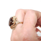 Vintage Fire Agate Ring - Art Nouveau Style 10k Yellow Gold Oval Iridescent Brown Gemstone - 1970s Size 5 Nature Inspired Fine Jewelry