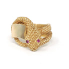 Vintage Snake Ring - Retro 10k Yellow Gold Serpent Scales Wrap Band Created Ruby Blank Signet - Circa 1970s Size 8 Engravable Fine Jewelry
