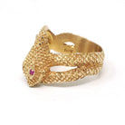 Vintage Snake Ring - Retro 10k Yellow Gold Serpent Scales Wrap Band Created Ruby Blank Signet - Circa 1970s Size 8 Engravable Fine Jewelry