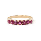 Modern Ruby Band - Estate 14k Yellow Gold Round Faceted Gems Stacking Ring - Vintage Circa 1990's Era Size 7 3/4 July Birthstone Jewelry