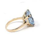 Modern Heart Ring - Estate 14k Yellow Gold Light Blue Created Spinel Faceted Gemstone - Circa 1980s Era Size 8 3/4 Fine Statement Jewelry