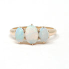 Antique Opal Ring - Edwardian 10k Rosy Yellow Gold Natural Three Cabochon Cut Stones - Circa 1900s Era Size 5 3/4 Fine Statement Jewelry