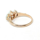 Antique Opal Ring - Edwardian 10k Rosy Yellow Gold Natural Three Cabochon Cut Stones - Circa 1900s Era Size 5 3/4 Fine Statement Jewelry