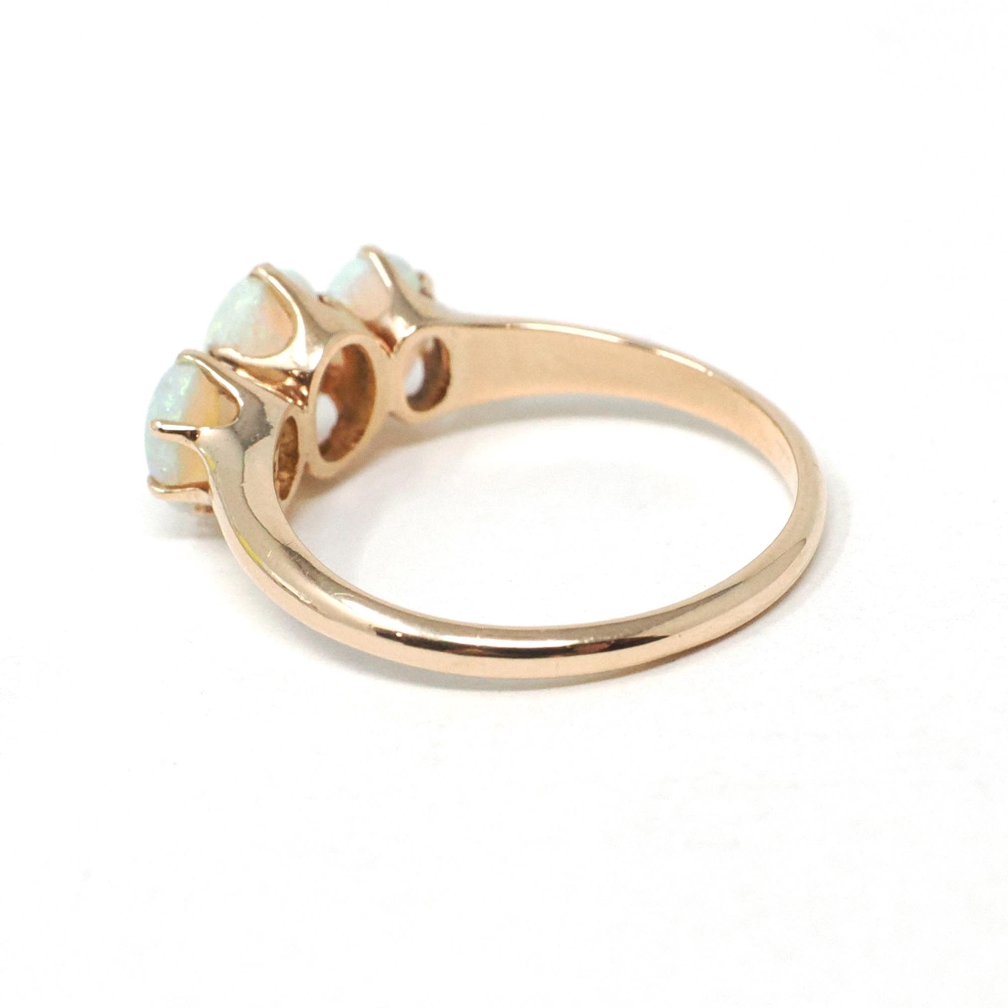 Antique Opal Ring - Edwardian 10k Rosy Yellow Gold Natural Three Cabochon Cut Stones - Circa 1900s Era Size 5 3/4 Fine Statement Jewelry