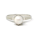 Cultured Pearl Ring - Art Deco 14k White Gold Basket Wheat Designs - Vintage Circa 1930s Size 4 3/4 Solitaire June Birthstone Fine Jewelry