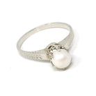 Cultured Pearl Ring - Art Deco 14k White Gold Basket Wheat Designs - Vintage Circa 1930s Size 4 3/4 Solitaire June Birthstone Fine Jewelry