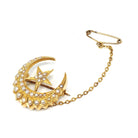 Antique Celestial Brooch - Victorian 18k Yellow Gold Seed Pearl Gemstones - Circa 1890s Era Crescent Moon & Star Pin Fine Statement Jewelry