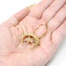 Antique Celestial Brooch - Victorian 18k Yellow Gold Seed Pearl Gemstones - Circa 1890s Era Crescent Moon & Star Pin Fine Statement Jewelry
