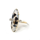 Dendritic Agate Ring - Edwardian 18k Yellow Gold & Platinum Cabochon Cut Gem- Antique Circa 1900s Era Size 6 1/2 Diamond Accent Fine Jewelry