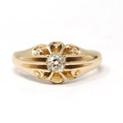 Edwardian Diamond Ring - Antique 18k Yellow Gold .40 CT Men's Unisex Belcher Solitaire - Vintage 1910s Size 8 1/2 Fine Engagement Jewelry