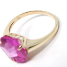 Created Pink Sapphire Ring - Retro 10k Yellow Gold Fancy Cut Flower Stone - Vintage Circa 1940s Era Size 8 1/2 Statement Fine 40s Jewelry
