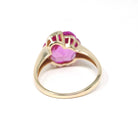 Created Pink Sapphire Ring - Retro 10k Yellow Gold Fancy Cut Flower Stone - Vintage Circa 1940s Era Size 8 1/2 Statement Fine 40s Jewelry