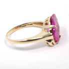 Created Pink Sapphire Ring - Retro 10k Yellow Gold Fancy Cut Flower Stone - Vintage Circa 1940s Era Size 8 1/2 Statement Fine 40s Jewelry