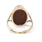 Vintage Goldstone Ring - Mid Century 10k Yellow Gold Glittery Brown Aventurine Glass - Circa 1940s Era Size 4 1/4 Cabochon Cut Fine Jewelry
