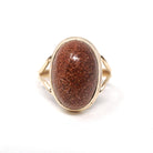 Vintage Goldstone Ring - Mid Century 10k Yellow Gold Glittery Brown Aventurine Glass - Circa 1940s Era Size 4 1/4 Cabochon Cut Fine Jewelry