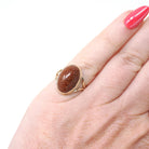 Vintage Goldstone Ring - Mid Century 10k Yellow Gold Glittery Brown Aventurine Glass - Circa 1940s Era Size 4 1/4 Cabochon Cut Fine Jewelry