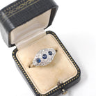 Mid Century Cluster Ring - Vintage 14k White Gold Natural Blue Sapphire & Diamond Princess Style - Circa 1950s Era Size 10 1/2 Fine Jewelry
