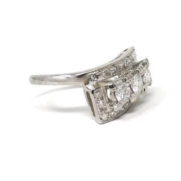 Mid Century Diamond Ring - Vintage 14k White Gold Natural .90 CTW Cocktail Bypass Band - Circa 1950s Era Size 6 1/2 Fine Statement Jewelry