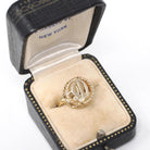 Letter "D" Ring - Estate 14k Yellow Gold Natural Diamond Twisted Rope Design - Vintage Circa 1990s Era Size 4 1/4 Statement 90s Fine Jewelry