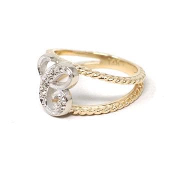Letter "C" Ring - Estate 14k Yellow & White Gold Initial Monogram Diamonds - Modern Circa 1990s Era Size 5 Statement Twisted Design Jewelry