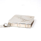 Vintage Stamp Book Locket - Estate English Sterling Silver Collectors Pendant Necklace - Circa 1990s Era Square Memento Keepsake Jewelry